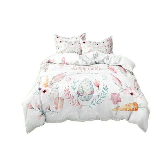 SIYTUAU Easter Festive 3 Piece Bedding Set Cartoon Rabbits And Egg Graphic Patterns 2 Pillowcases And 1 Duvet Cover Good Quality Soft Fabric Home Decor Accents D