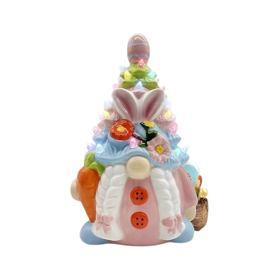 SIYTUAU Easter Resin Gnome Figurine With Light Faceless Doll Decoration For Tabletop Mantel Shelf Holiday Decor