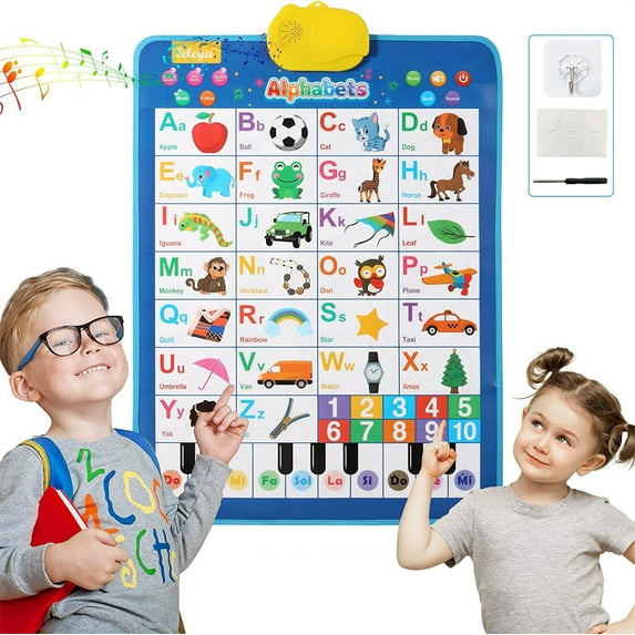 SIYTUAU Electronic Alphabet Wall Chart Interactive Educational Talking Poster Sound Music Learning System For Toddlers Kids English Words Toy Blue Pvc Poster Blue