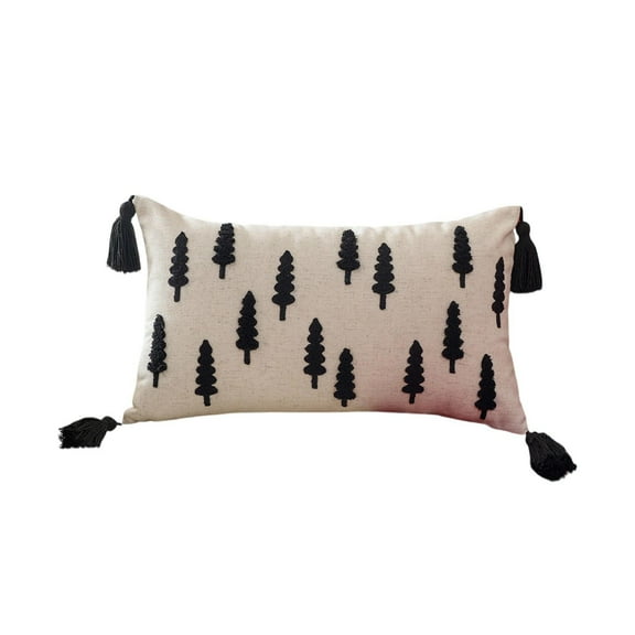 SIYTUAU Embroidered Christmas Tree Pillow Cover In Size 30X50Cm Beige Cloth Material 11.81X19.69 Inches For Holiday Home Decoration Sofa Cushion Cover Festive Decor A