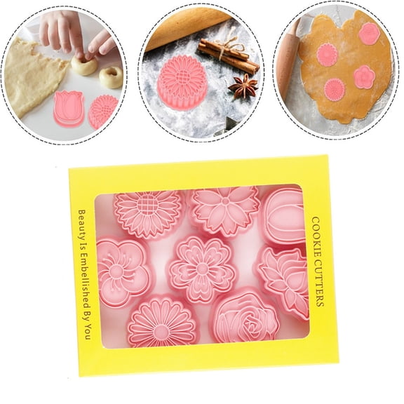 SIYTUAU Flower Cookie Mold Plastic Petals Design 3D Cake Molding Press Baking Tool Reusable Silicone Material multicolor