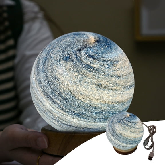 SIYTUAU Glass Night Light Mood Lamp Dimming Planets Design 3D Effect Ambient Bedroom Lighting Decorative Home Decor Accent Light Gift Item Blue Glass Construction Blue