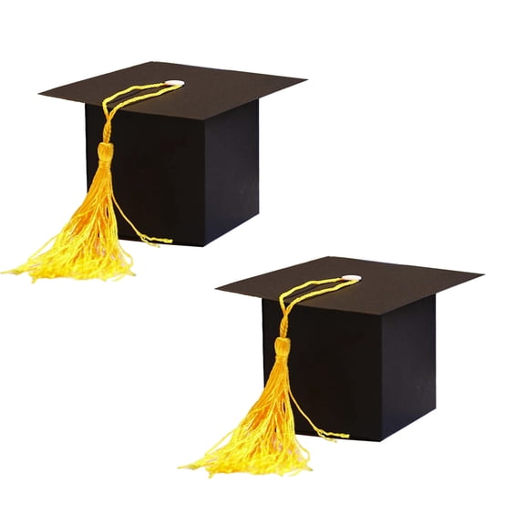 SIYTUAU Graduation Cap Shape Gift Boxes With Tassels 2 Pack For Sweets And Snacks Party Supplies Yellow
