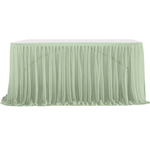 SIYTUAU Green Tulle Table Skirt Recyclable Long Transparent Tablecloth Ruffled Design For Wedding Birthday Banquet Decor Green