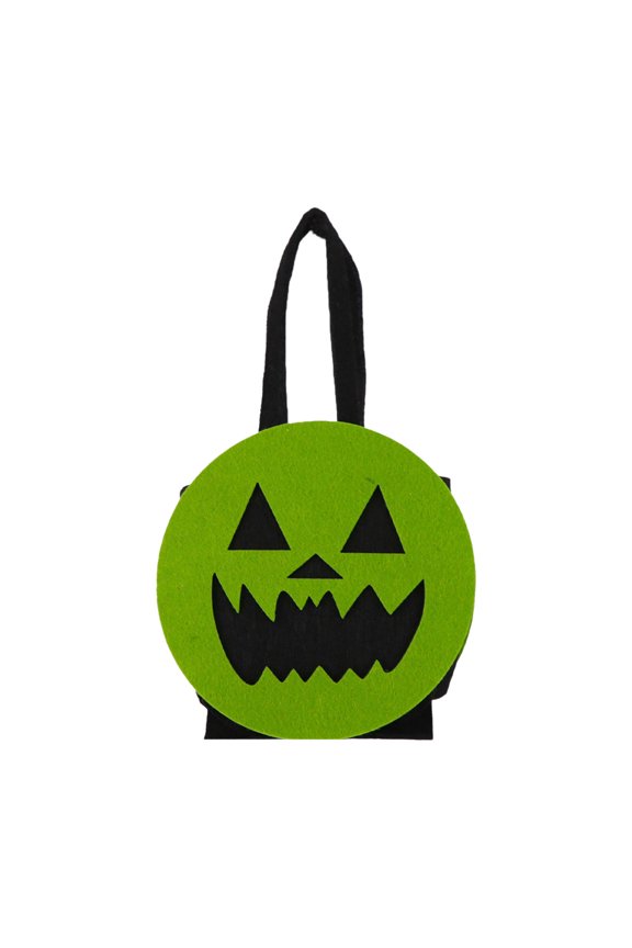 Halloween Felt Candy Bag For Kids With Green Demon Head Classic Style Handbag Party Decorative Multicolor Cloth Childrens Treat Pouch 1 Piece B