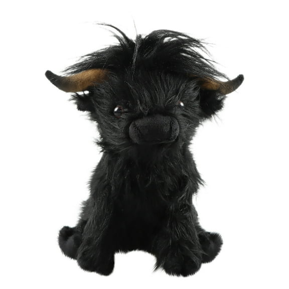 SIYTUAU Highland Cow Plush Toy Cute Yak Stuffed Animal Simulation Long Hair Doll Soft Plush Decor Gift For Cow Lovers Fabric Material Black Color Cow Black