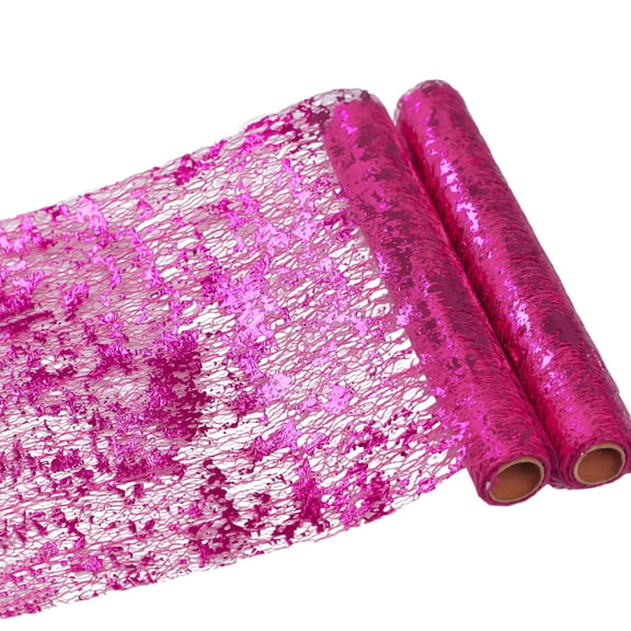 SIYTUAU Hot Pink Metallic Mesh Table Runner For Wedding Decorations 30 X 108 Inches Hot Pink Nylon Spandex Material Adjustable Table Runner For Party Use Hot Pink