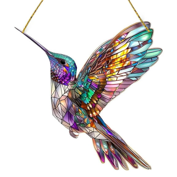 SIYTUAU Hummingbird Acrylic Sun Catcher Sunshade Wall Decor Pendant Ornament With Hanging Rope For Home Window Decoration 15Cm Size Acrylic Material Multicolor