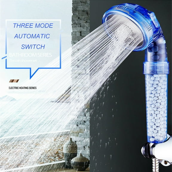 SIYTUAU Ion Shower Head High Pressure Water Saving Filter Mineral Stone Three Mode Handheld Spray Head Bathroom Faucet Accessory Blue Shower Filter blue
