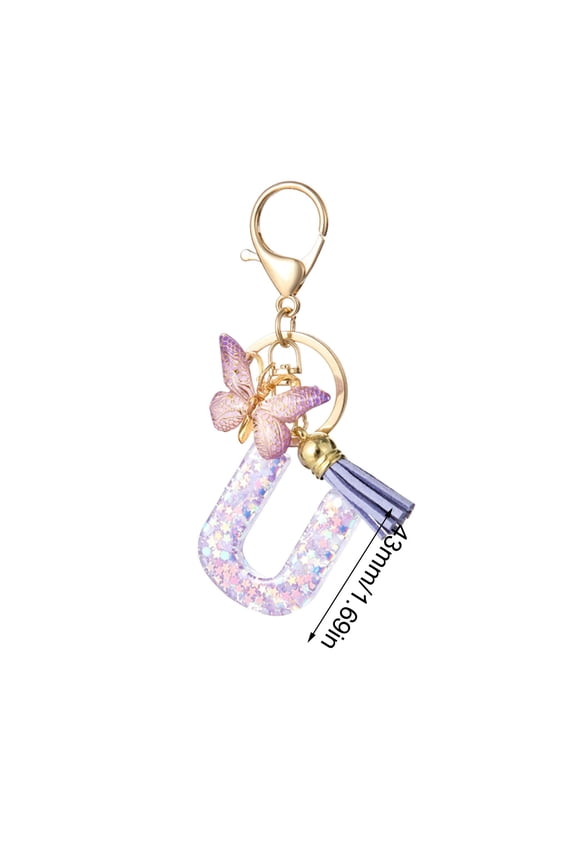 Key Chain Pendant Letter U Resin With Butterfly Tassel For Bags Elegant Multi Functional Use Resin Material Key Chain Pendant U