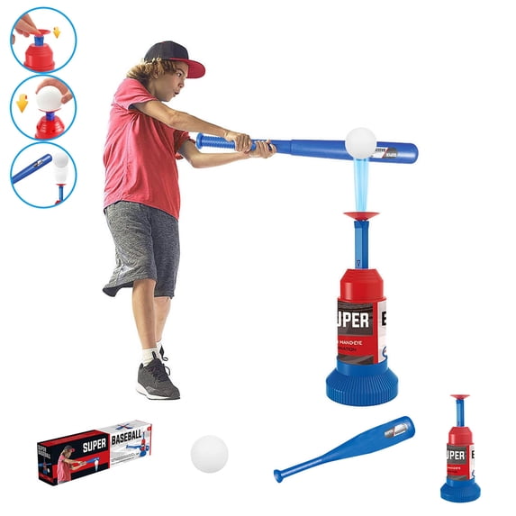 SIYTUAU Kids Baseball Pitching Machine Set Automatic Ball Launcher Practice Hitting Trainer Toy Outdoor Sport Activity Bat Game Plastic
