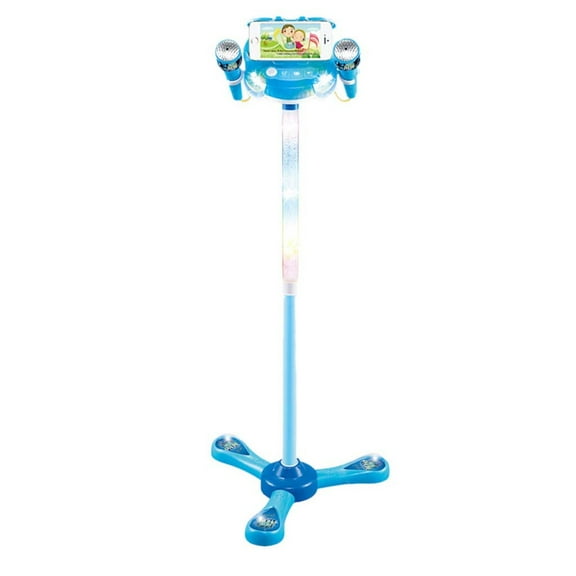 SIYTUAU Kids Karaoke Machine With Dual Microphones Stand Set Singing Toy Blue Plastic Material Portable Music Player Toy For Children Entertainment Blue