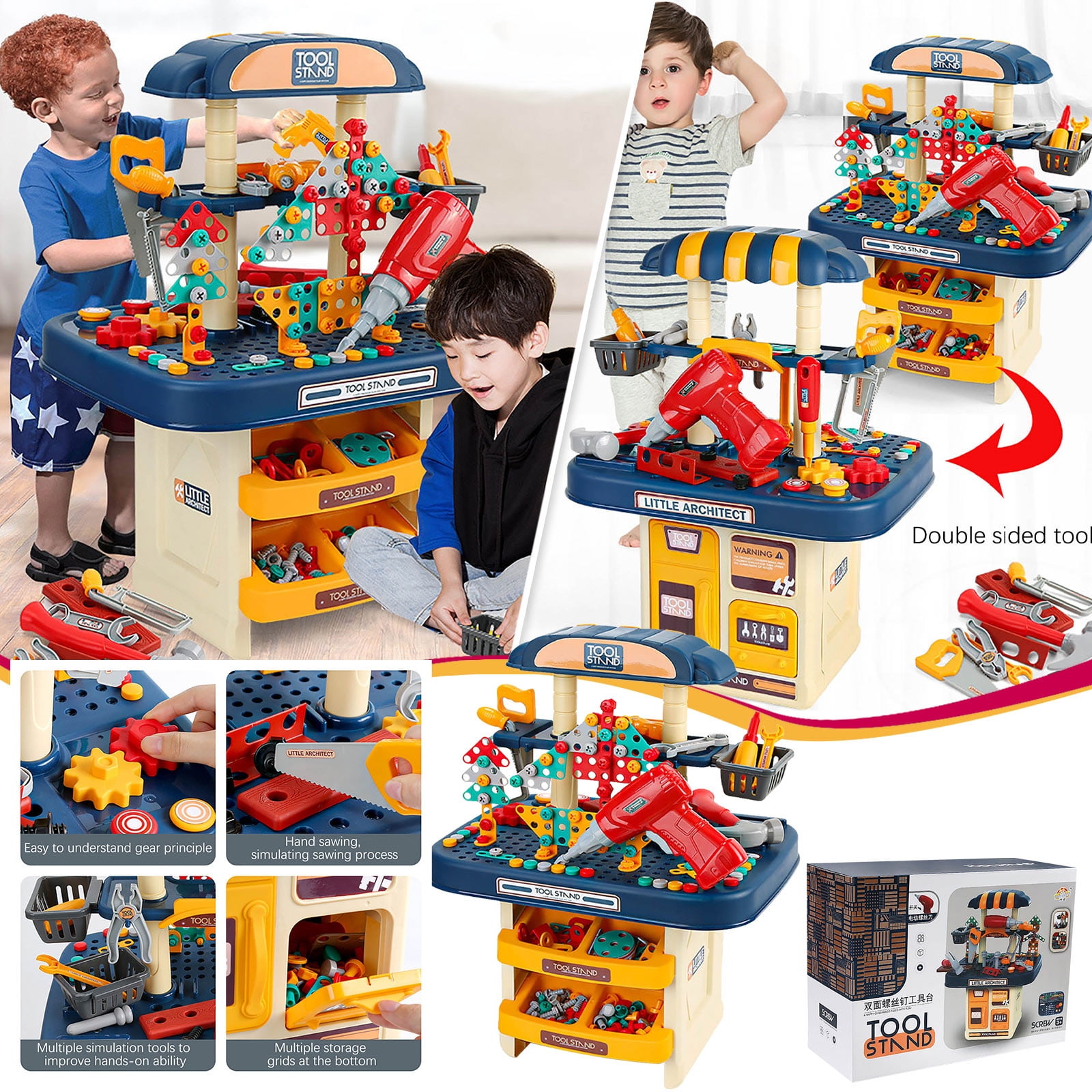 Kids T t in Carry Basket – Mini DIY Construction Play Kit with Drill, Saw & Accessories