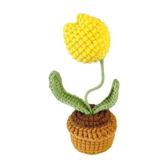 SIYTUAU Knitting Cotton Handmade Yarn Tulips Planter Potted Faux Flowers Crochet Plant For Home Office Desk Car Decor Spring Gift 4.7X4.7X6.7 Inch