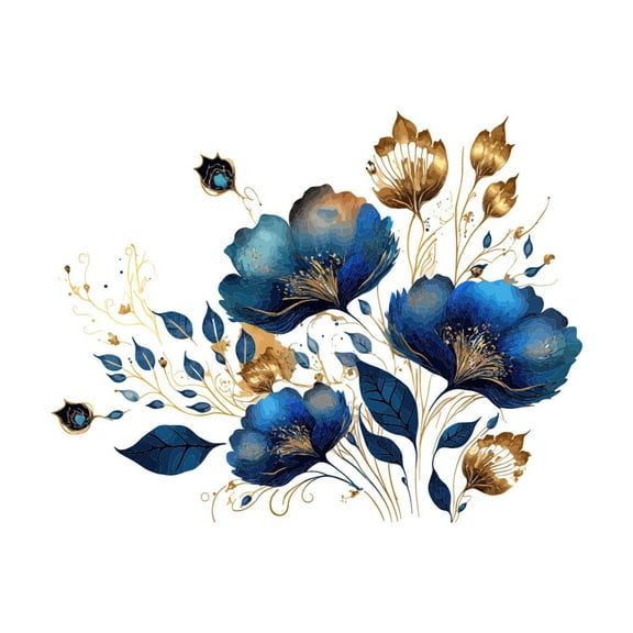 SIYTUAU Large Flower Wall Stickers Self-Adhesive For Living Room Background Bedroom Decor In Blue Free Size Pvc Decals blue