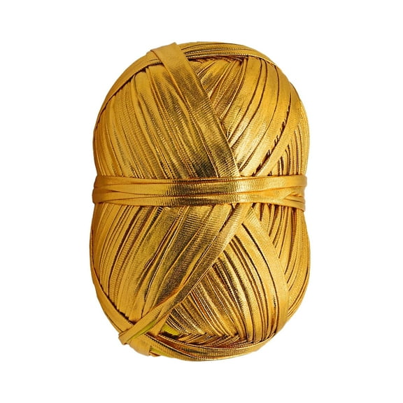 SIYTUAU Metallic Thread For Crochet And Knitting Yarn Shiny Ribbon Diy Craft Material 50 Yards Knitting Supplies Blanket Bags Crochet Projects Yellow Cotton Thread Yellow