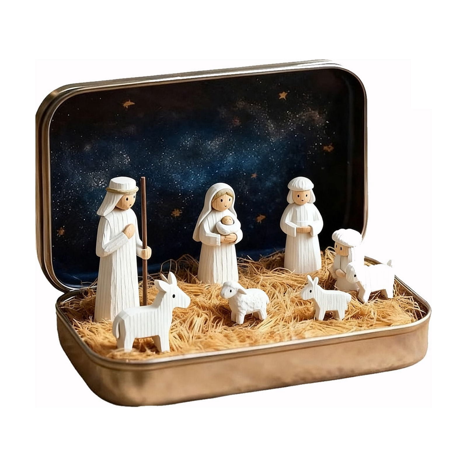 Pvc Nativity SIYTUAU Mini Nativity Set Holy Family Figurines In Tin Box Pvc ...