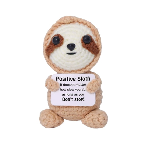 SIYTUAU Mini Positive Knitted Sloth Toy Knitting Cotton Material With Positive Card Cute Crochet Doll For Keepsake Gift Stress Relief Plush Toy Sloth Doll
