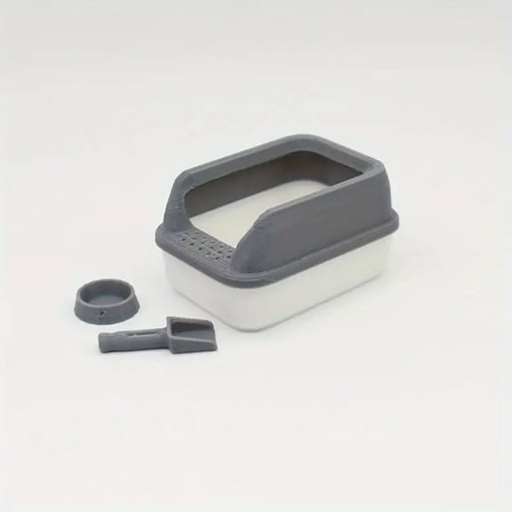SIYTUAU Miniature Cat Litter Box Set Gray 1/12 Scale With Shovel Accessory Dollhouse Furniture For Kids Pretend Play Plastic Material 35X48X25Mm Grey