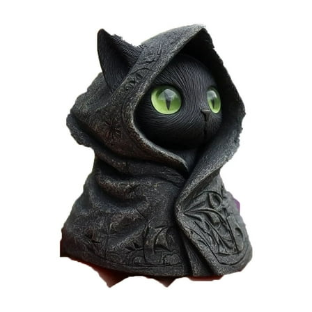 SIYTUAU Mysterious Hooded Cat Statue Halloween Decorative Item For Home Indoor Outdoor Decor Resin Material