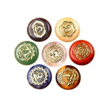 SIYTUAU Natural Round Carved Crystal Stones Set Of 7 For Yoga Healing And Meditation Pink Quartz Gemstone Collection 0.7 Inches Pink