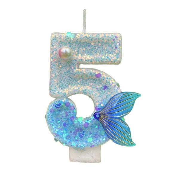SIYTUAU Number 5 Mermaid Tail Candle Blue Paraffin Wax 2.95X1.57 Inch Birthday Cake Topper Anniversary Celebration Supplies Party Decor F
