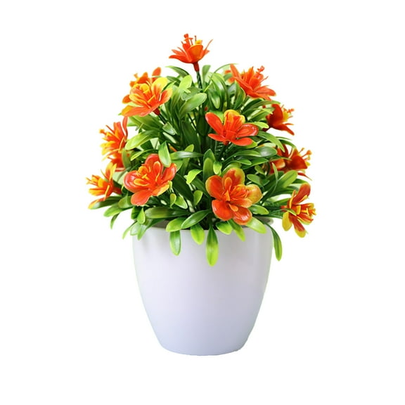 SIYTUAU Orange Artificial Five Leaf Plum Potted Plant Simulation Flowers Plastic Bonsai For Indoor Home Garden Terrace Office Desk Decoration Fake Plant Decor Orange