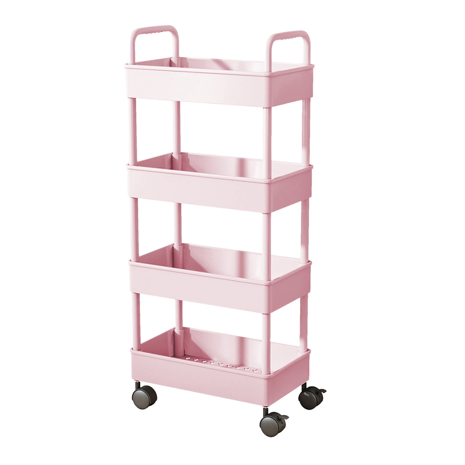 SIYTUAU Pink 4-Tier Kitchen Storage Cart With Armrests And Wheels For Bathroom Toiletries Organizer 13.8 X 8.7 X 38.2 Inch Pink Color Plastic Material For Home Use Pink