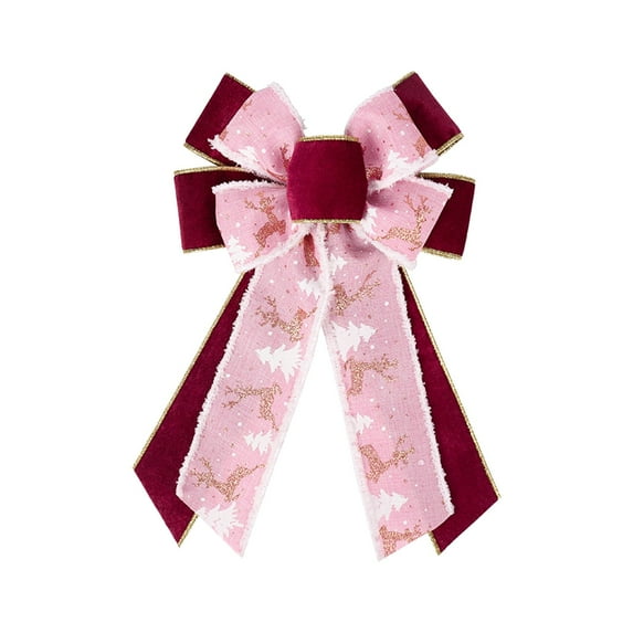 SIYTUAU Pink Velvet Tree Top Christmas Bow Decoration 38X23Cm 15X9 Inch Handmade Plush Ribbon Ornament For Gift Wrapping Fireplace Holiday Party Decor Festive Accessory Pink