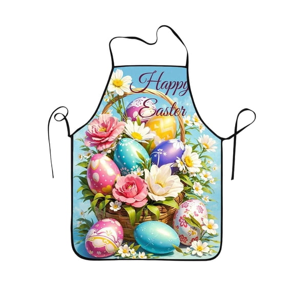 SIYTUAU Polyester Easter Apron C 32X24 Inch Bunny Egg Print For Kitchen Cooking Baking Holiday Party Home Decoration