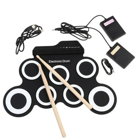 SIYTUAU Portable Electronic Drum Kit Roll Up Design Foldable Practice Pad With Sticks Pedals Usb Powered Musical Instrument Black 19.63X11.02X7.87In Black