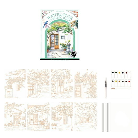 SIYTUAU Portable Watercolor Painting Book With Built-In Paint Green Paper 7.32 Inches Length Art Drawing Kit For Relaxation Watercolor Painting Book C