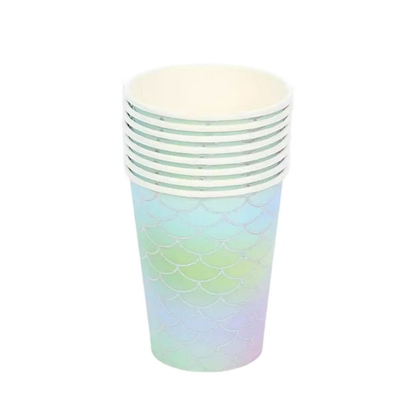 SIYTUAU Quicksand Silver Scale Paper Cups 8 Pieces Disposable Tableware For Birthday Party Holiday Mermaid Theme A