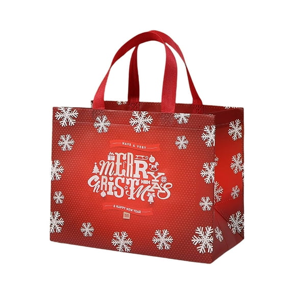 SIYTUAU Red Snowflake And Letter Design Christmas Tote Bag With Handles For Shopping And Gifts Reusable Non-Woven Fabric Material A Version Festive Use A