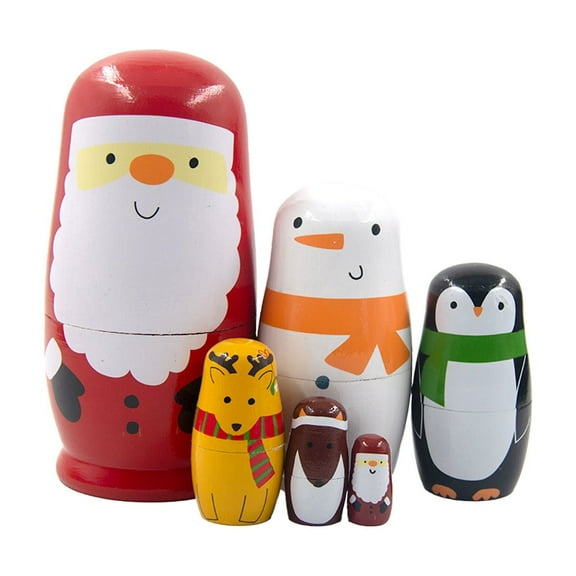 SIYTUAU Russian Nesting Dolls 6 Layer Santa Claus Theme Hand Painted Wooden Craft Home Decor Wood Material 5.91X2.99X2.99 Inches Holiday Gift Set Nesting Dolls