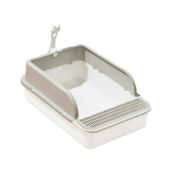 SIYTUAU Semi Enclosed Litter Box For Cats Large Size Splash Proof Removable Lid Includes Scoop Gray Color 16.54X11.81X6.69 Inch Cat Litter Box Grey