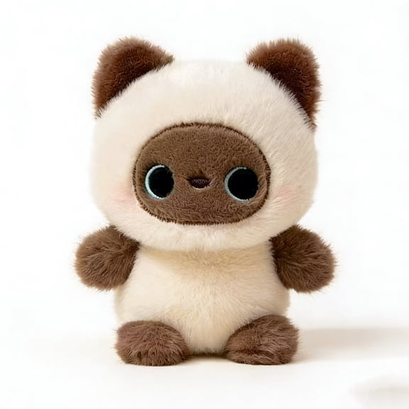 SIYTUAU Short Plush Siamese Cat Doll Desk Companion Decorative Toy Soft Stuffed Animal Figure For Table Shelf