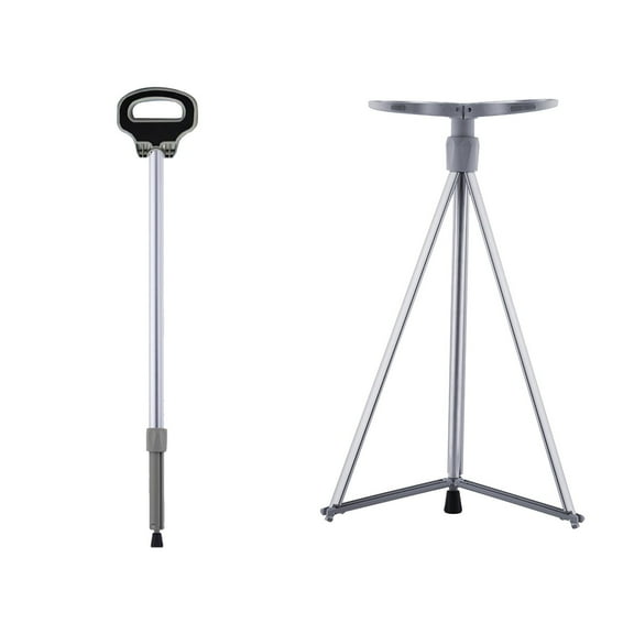SIYTUAU Silver Aluminum Alloy Climbing Crutch With Seat Telescopic Walking Stick Camping Stool Hiking Gear 34.05X5.90X1.18In Multi Function Outdoor Stick Silver