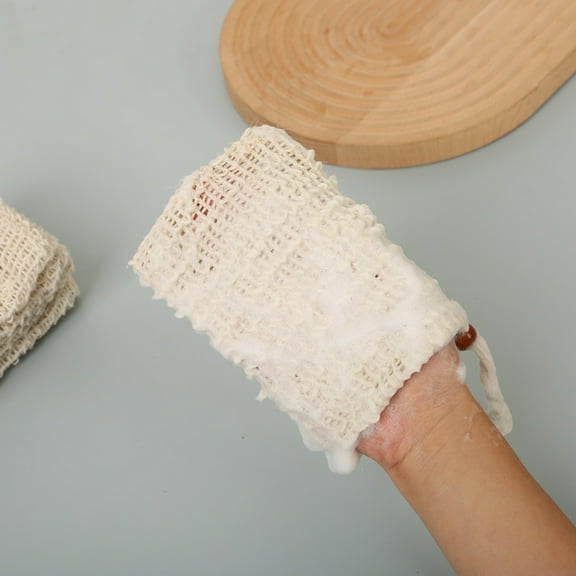SIYTUAU Sisal Mesh Soap Bag Natural Ramie Fiber Washcloth Body Scrub Exfoliating Bath Towel Sponge Bag Beige Cotton Linen Beige