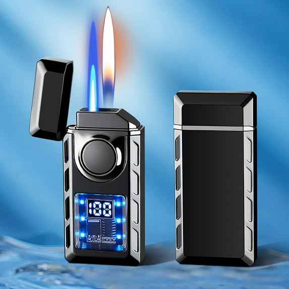 SIYTUAU Smart Voice Controlled Double Flame Lighter Usb Rechargeable With Visible Fuel Window Safety Lock Function Butane Gas Refill Windproof Jet Flame Design E Model E
