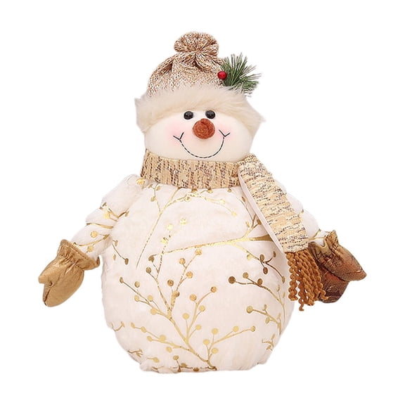 SIYTUAU Snowman Figurine Christmas Decor Plush Stuffed Snowman With Scarf And Cup Winter Holiday Home Ornament Safe Fabric Material 7X12.2 Inches Gift For Family Snowman Figurine