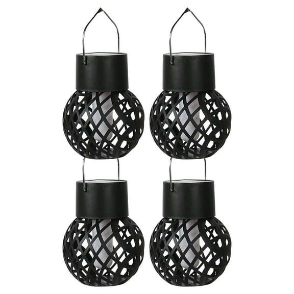 SIYTUAU Solar Flame Effect Hanging Lights Outdoor Garden Ornament Patio Yard Decor Waterproof Led Sphere Light Solar Powered Ambient Decoration Flame Lights Pack Of 4Pcs Black
