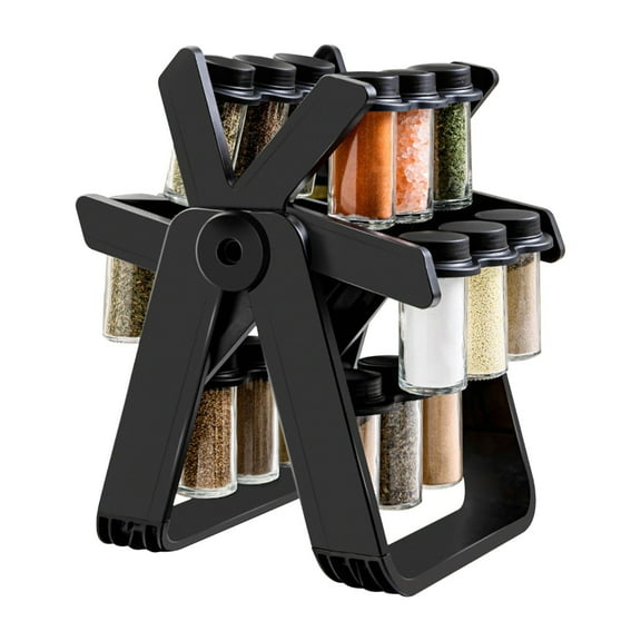 SIYTUAU Spice Rack Organizer Rotating 18 Pcs Plastic Seasoning Bottle Set Kitchen Storage Shelf 30X20X10Cm For Countertop