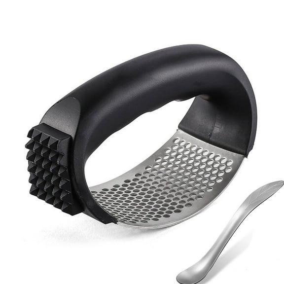 SIYTUAU Stainless Steel Garlic Presser Rocker Garlic Mincer Crusher With Peeler And Cleaning Brush Black Kitchen Garlic Press Solid Stainless Steel Garlic Presser Black