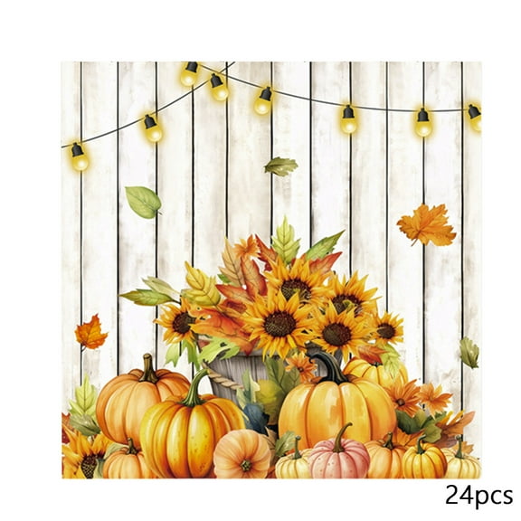 SIYTUAU Thanksgiving Napkins 24 Pack Fall Pumpkin Maple Leaf Paper Towels Autumn Party Supplies Dinner Napkins For Decor 13 Inches When Opened Wood Grain Design