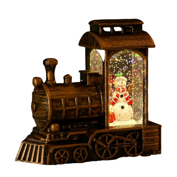 SIYTUAU Vintage Gold Snowman Christmas Water Train Night Light Battery Operated Tabletop Decor Plastic Holiday Decoration B