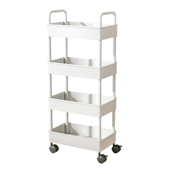 SIYTUAU White 4-Tier Kitchen Storage Cart With Armrests And Wheels For Bathroom Toiletries Organizer 13.8 X 8.7 X 38.2 Inch White Color Plastic Material For Home Use White