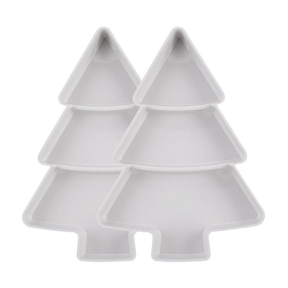 SIYTUAU White Christmas Tree Shaped Fruit Snack Tray 2-Pack With 3 Compartments Plastic Material For Daily Holiday Decoration And Snack Storage Ideal For Holiday Parties And Decor White