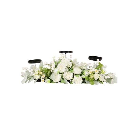 SIYTUAU White Peony Table Candelabra For Elegant Settings Made Of Iron And Plastic Material With Simulation Flowers Ideal For Dining And Events White