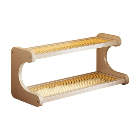 SIYTUAU Wooden Mug Rack 2 Tier Countertop Organizer With Rattan Design For Coffee Cups Kitchen Storage 11.81 X 5.91 X 7.09 Inches White A